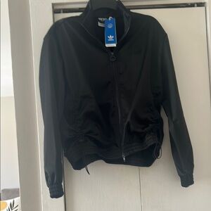 RARE Adidas PrimeGreen Women's Black Jacket with ruched drawstring detail.